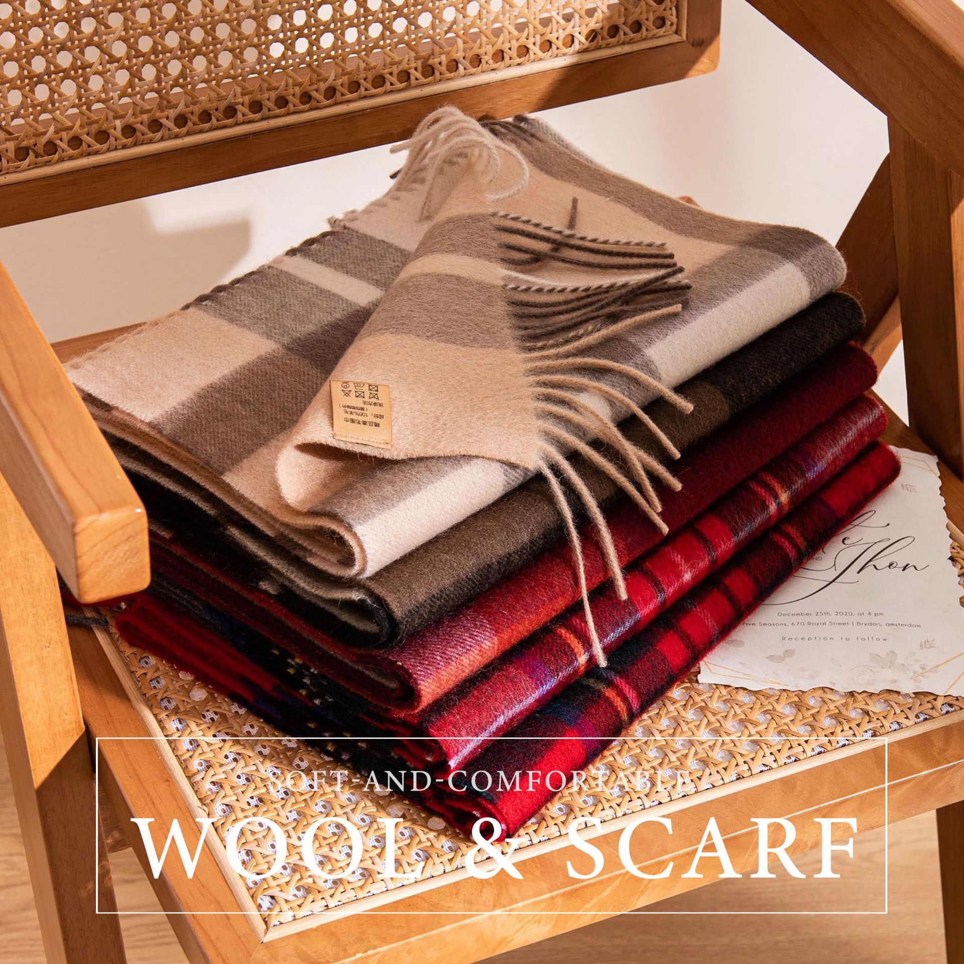 The 100% Wool Plaid Cashmere Feel Scarf