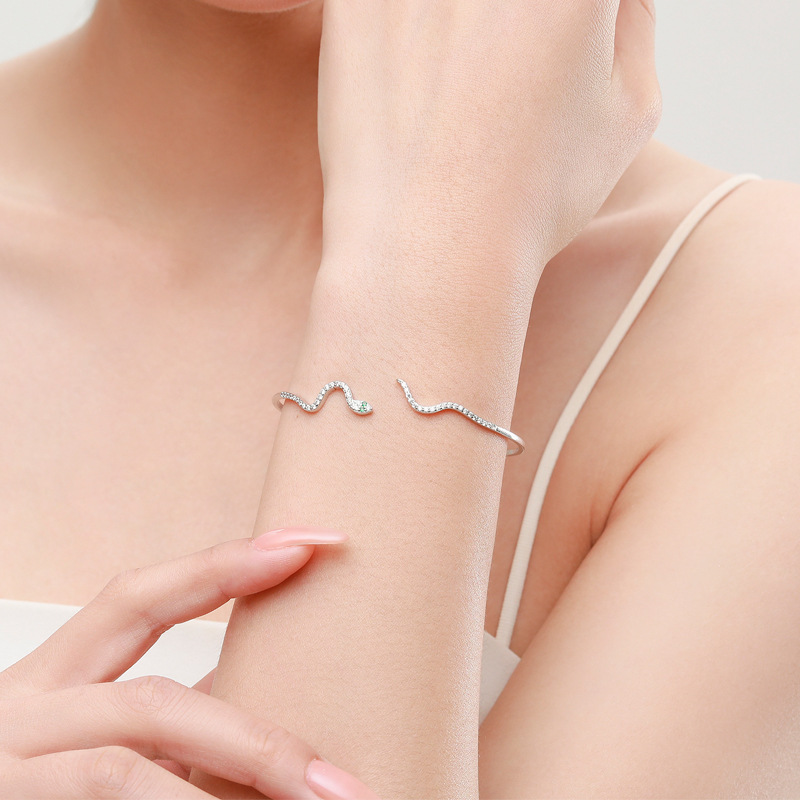 The S925 Sterling Silver Snake Open Bangle Bracelet - Image 2