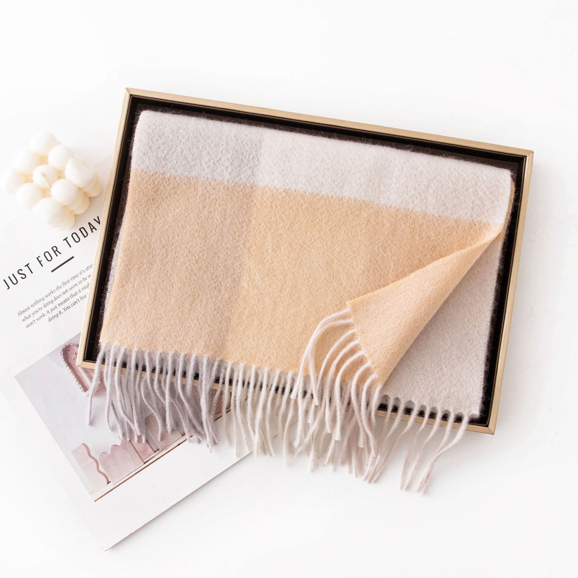 The Yellow Plaid 100% Cashmere Scarf - Image 4