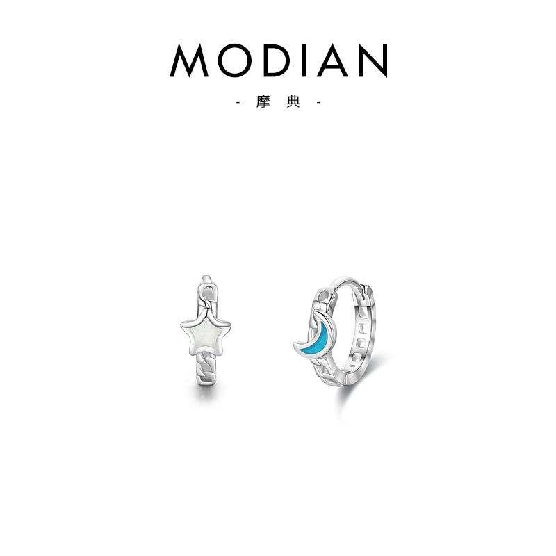 The S925 Sterling Silver Star Moon Enamel Drop Earrings - Image 5