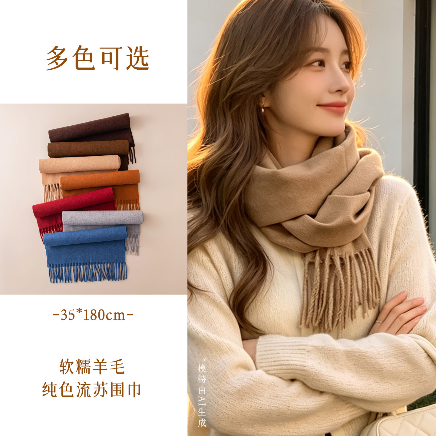 The Solid Color Wool Scarf with Fringe