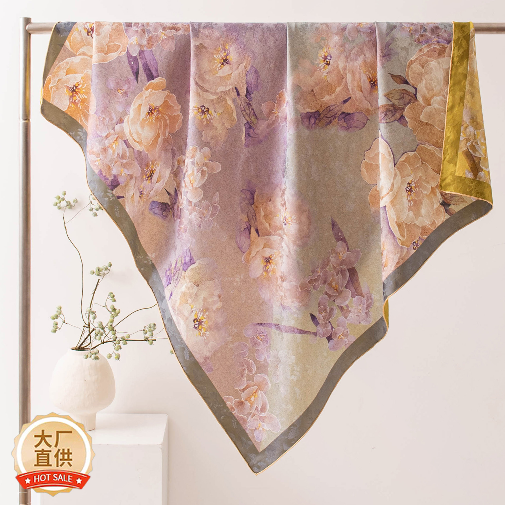 The Double-Sided Silk Shawl with Floral Print