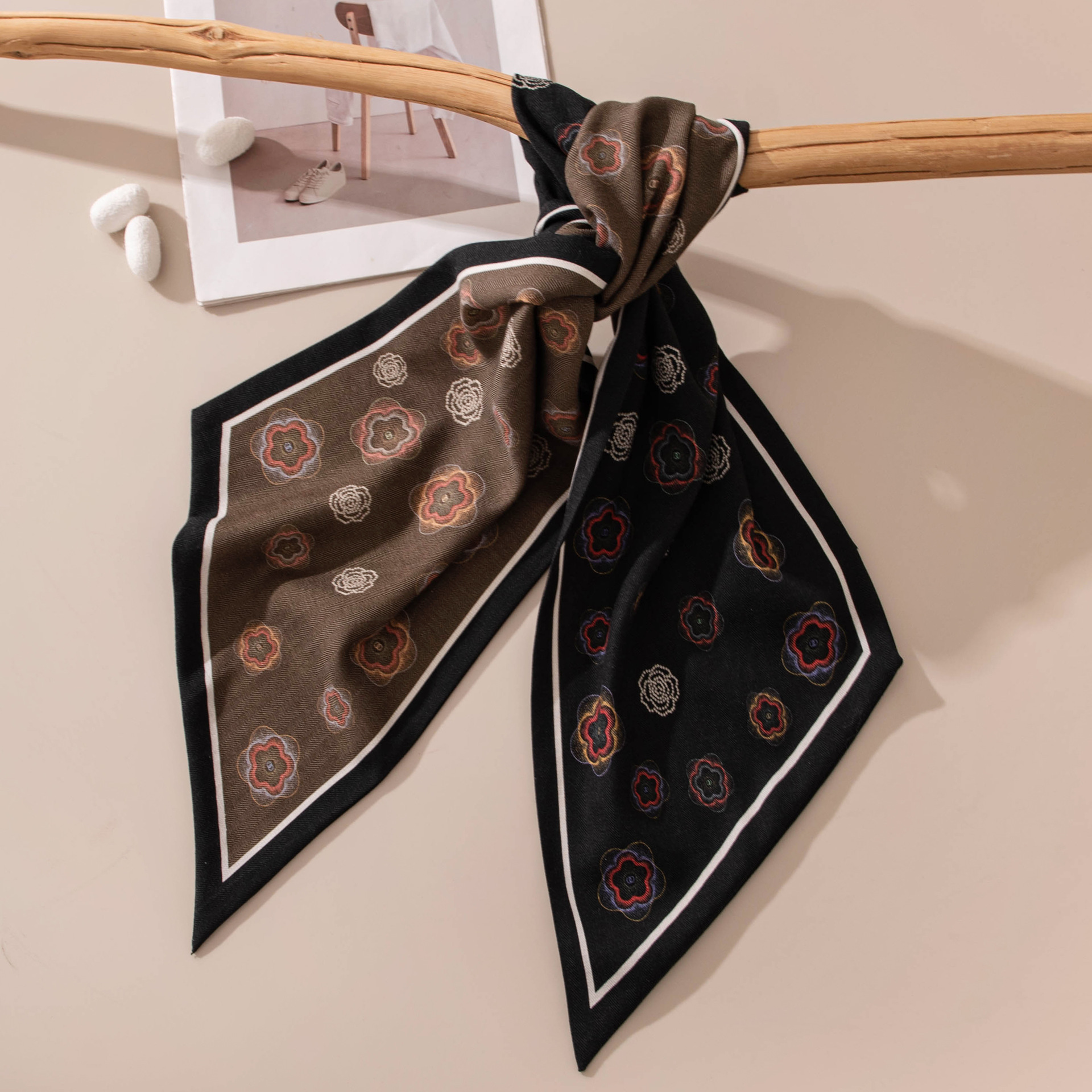 The Double Layer Contrast Bias Cut Silk Wool Wrap - Image 3