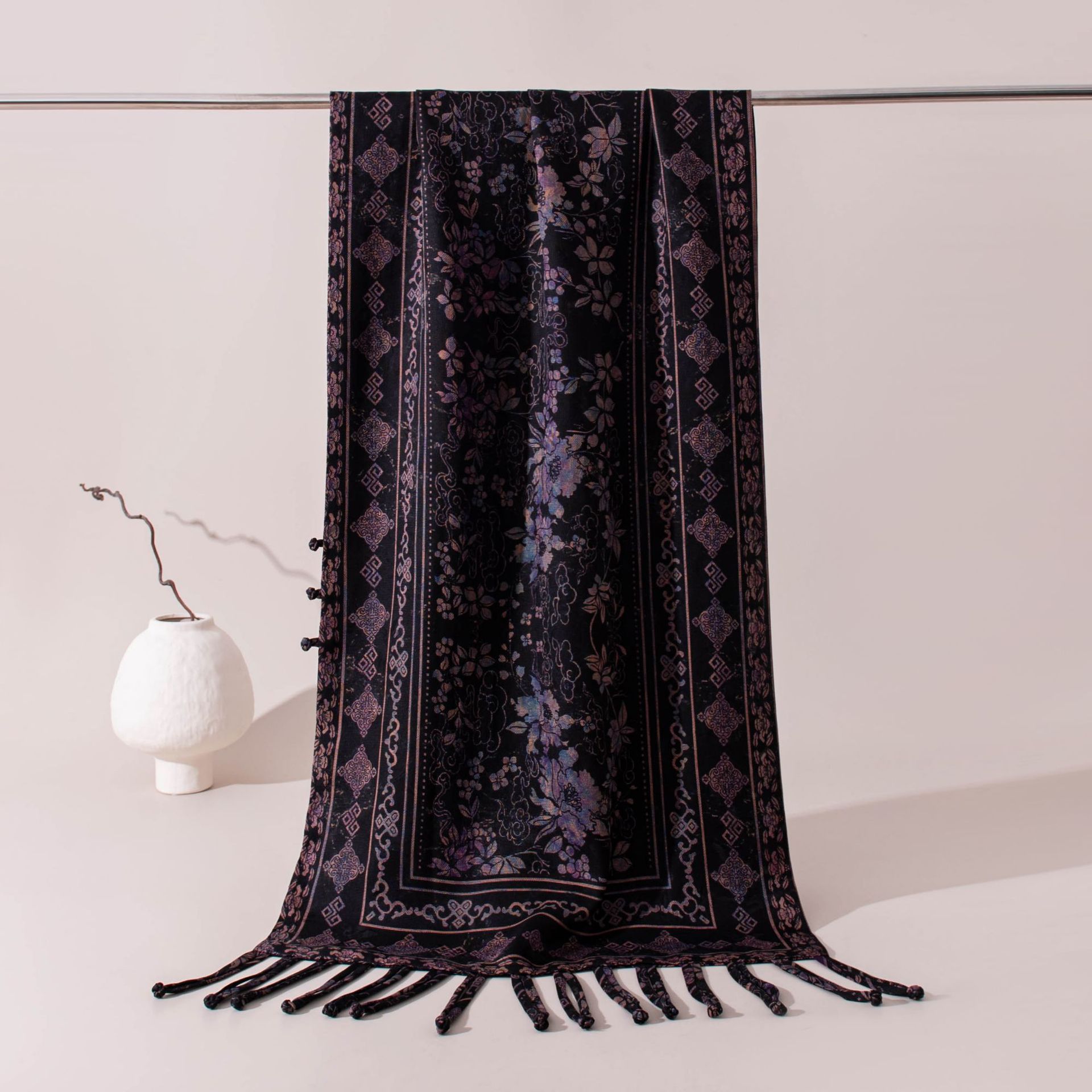 The Xiangyun Silk Double-Layer Scarf with Tassels and Frog Buttons - Image 4