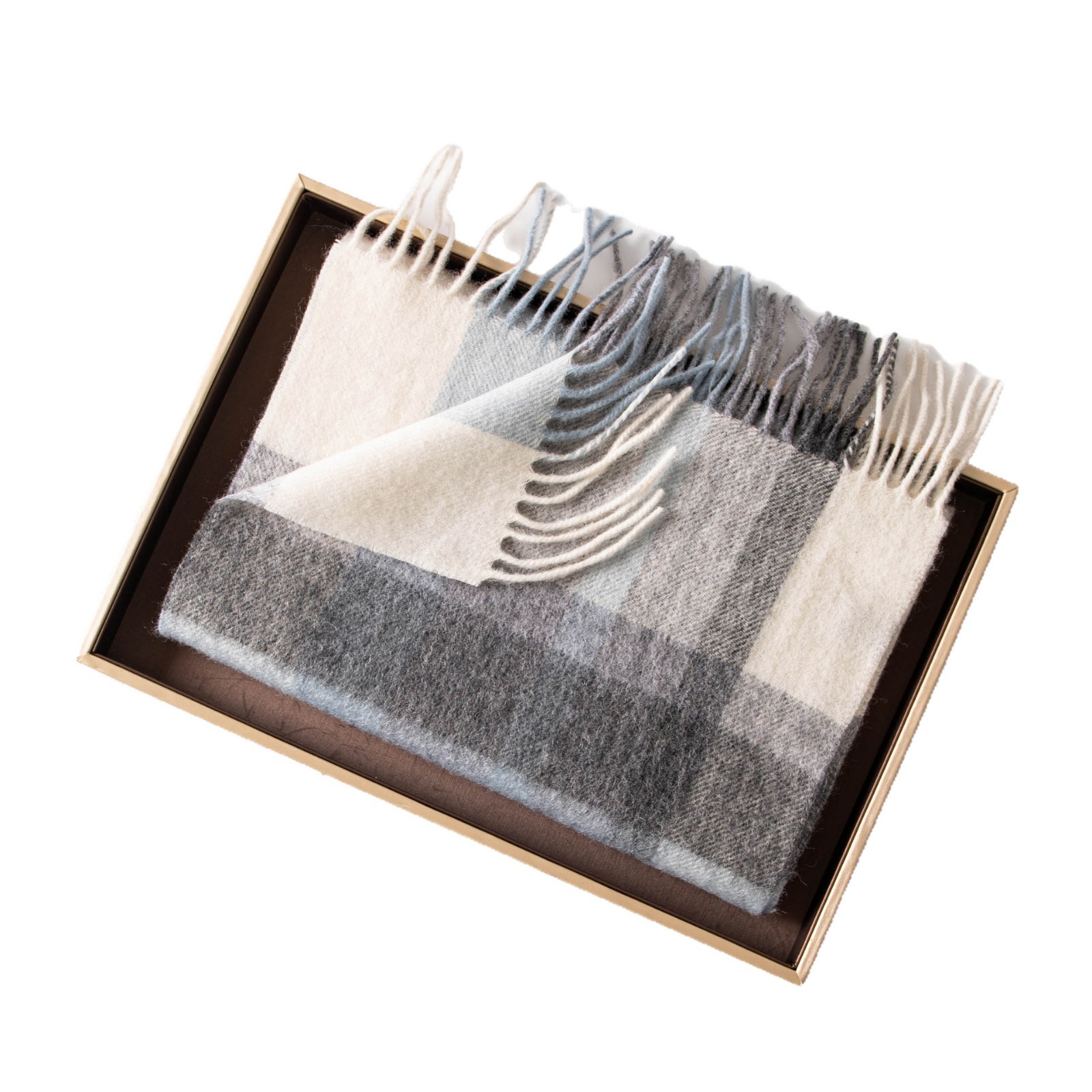 The 100% Wool Plaid Blue Scarf - Image 5