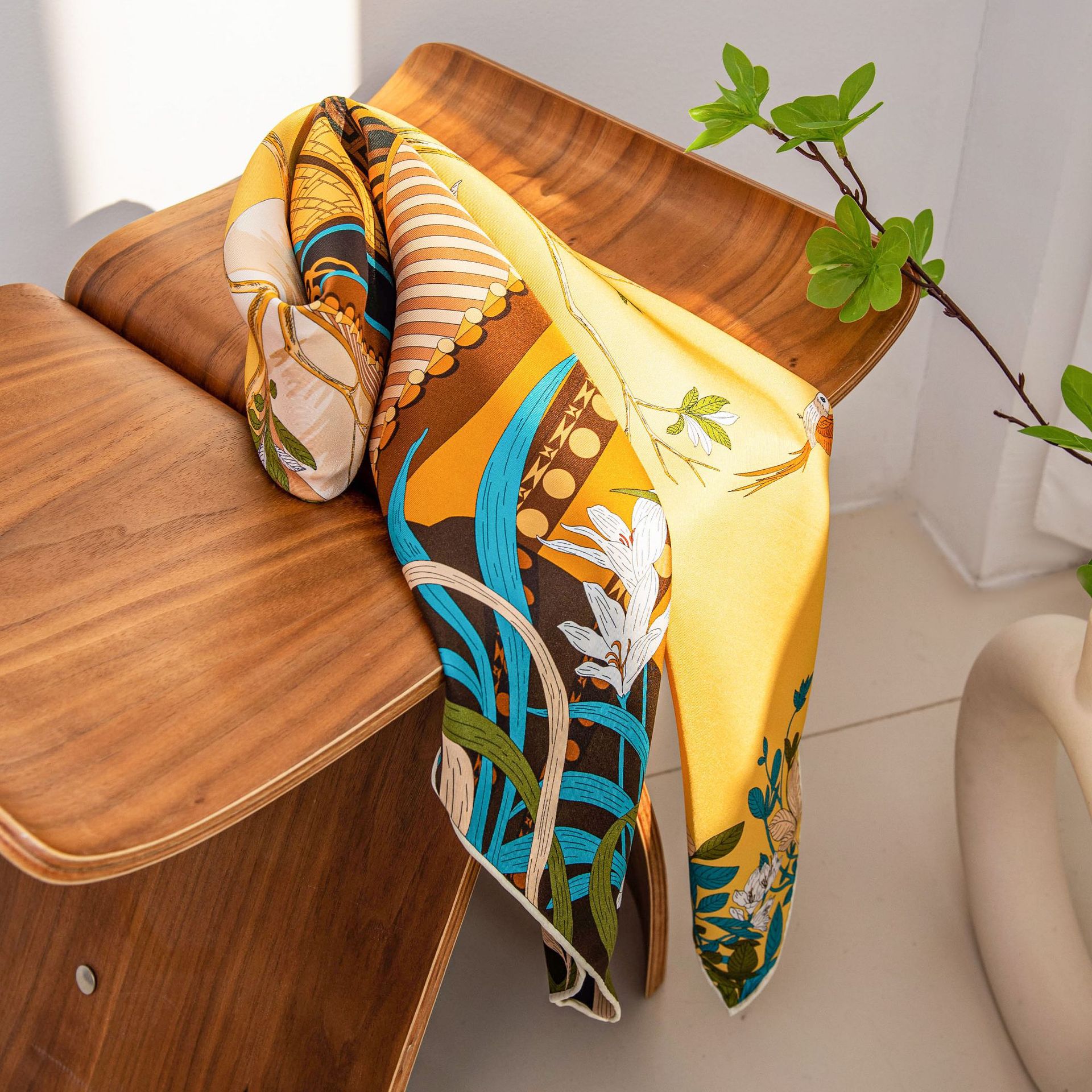 The Mulberry Silk Square Scarf with Chinese Print - Image 2