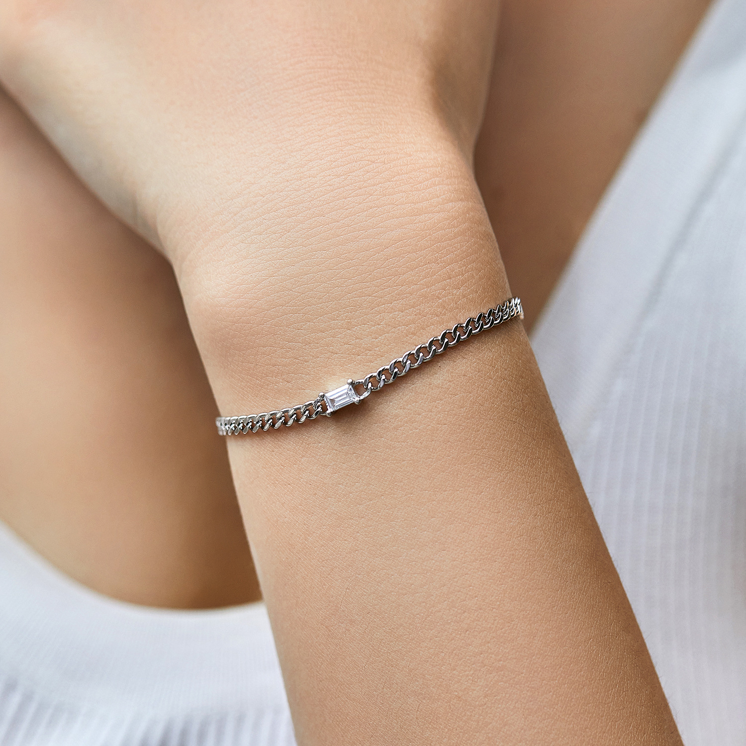 The S925 Sterling Silver Emerald Cut Geometric Bracelet - Image 2