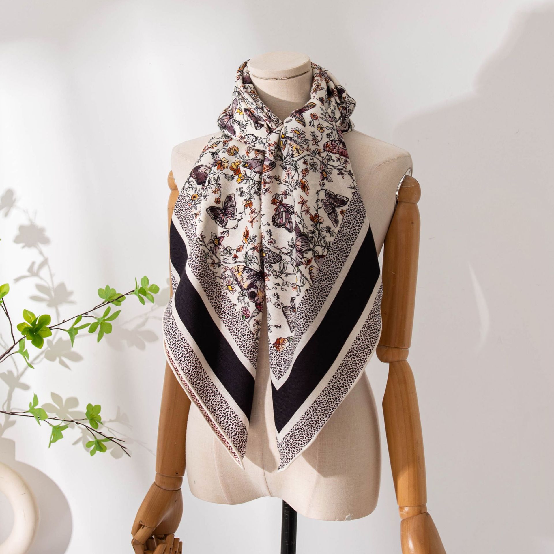 The Reversible Butterfly Print Silk Wool Scarf - Image 3