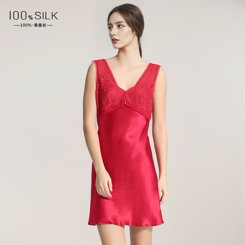 The 19 Momme 100% Mulberry Silk Wide Strap Short Sleep Dress - Image 4