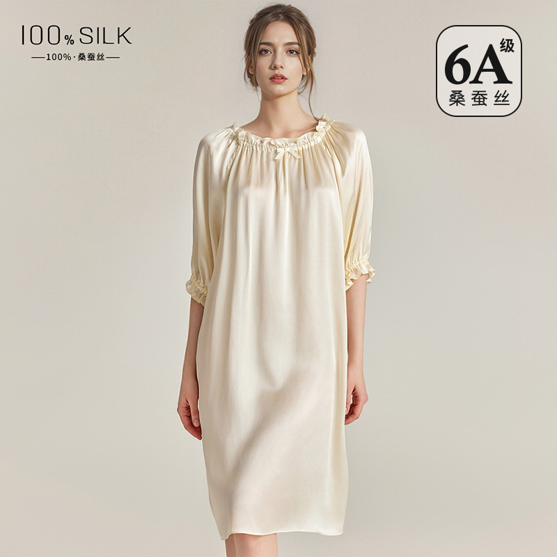 The 16 Momme 100% Mulberry Silk Puff Sleeve Nightgown