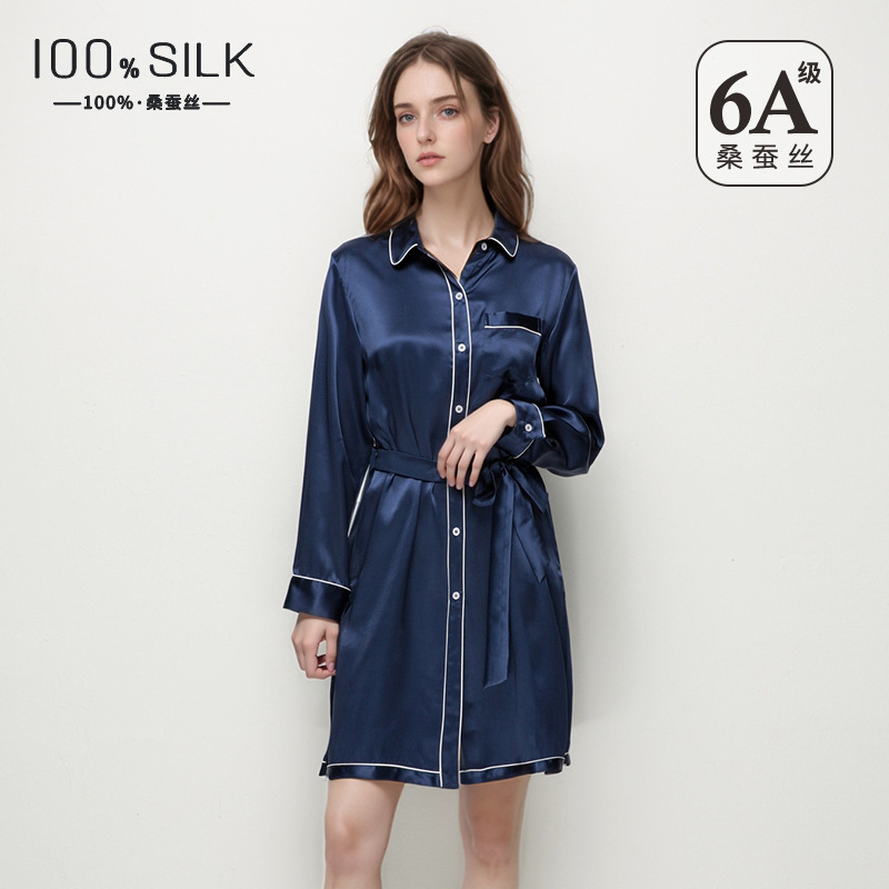 The 100% Mulberry Silk Long Sleeve Nightgown with Turn-Down Collar