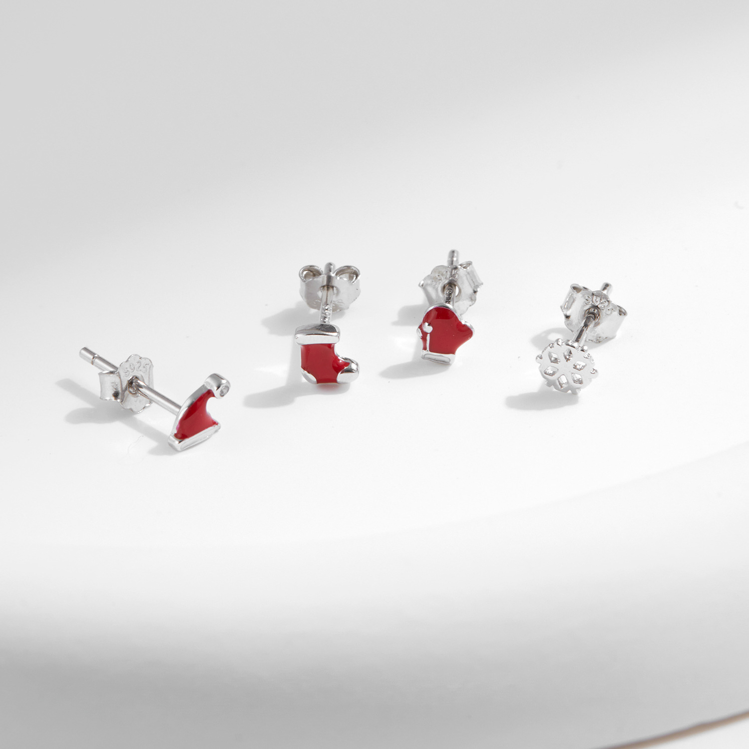 The S925 Silver Christmas Hat Snowflake Earrings Set - Image 4