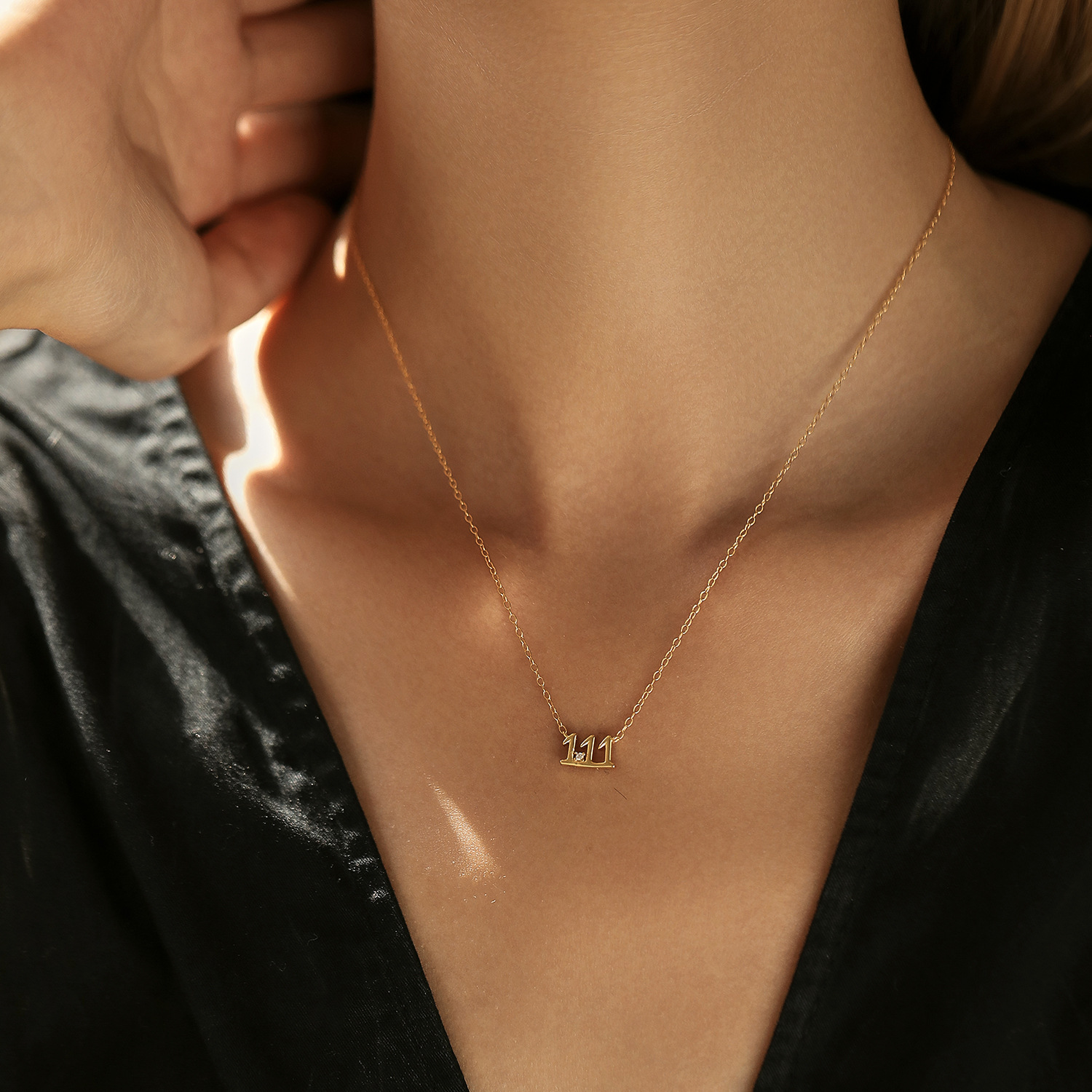 The S925 Silver Lucky Number 111 Rhinestone Necklace - Image 2