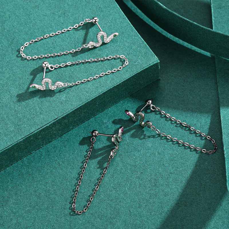 The S925 Silver Tassel Snake Earrings - Image 3