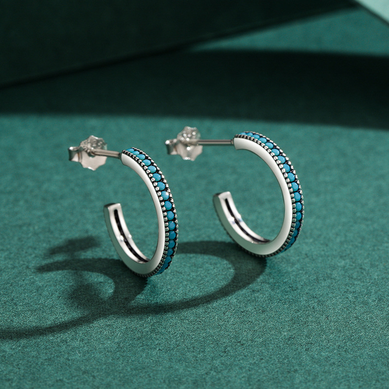 The S925 Sterling Silver Turquoise Star Earrings - Image 4