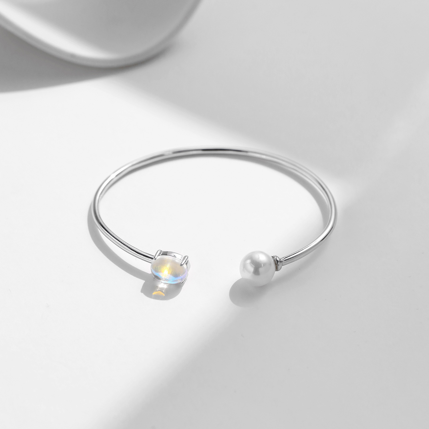 The S925 Sterling Silver Swarovski Crystal Pearl Open Bangle - Image 4