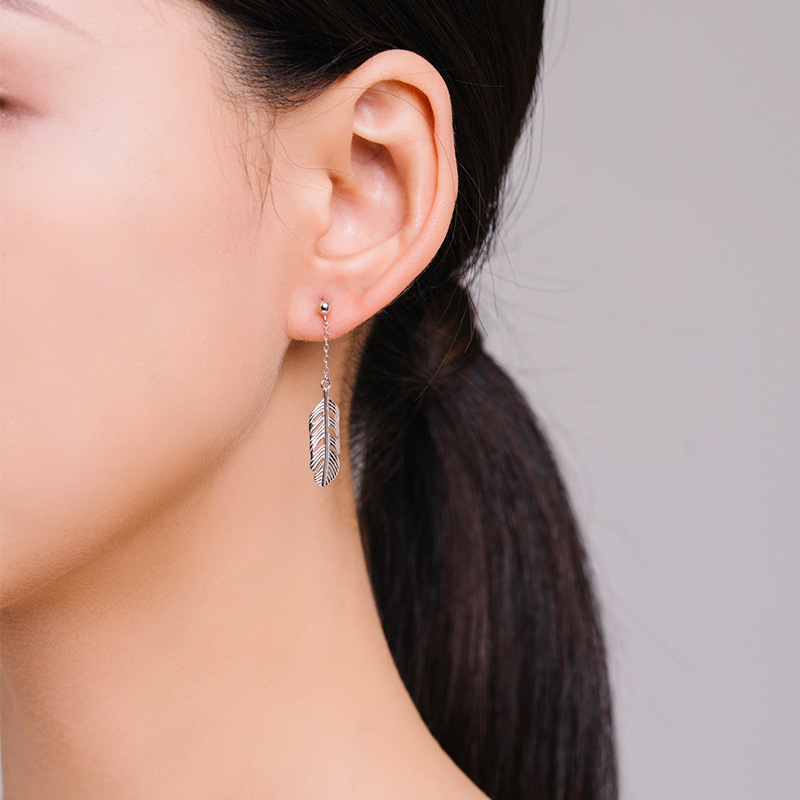 The S925 Sterling Silver Long Leaf Tassel Earrings - Image 2