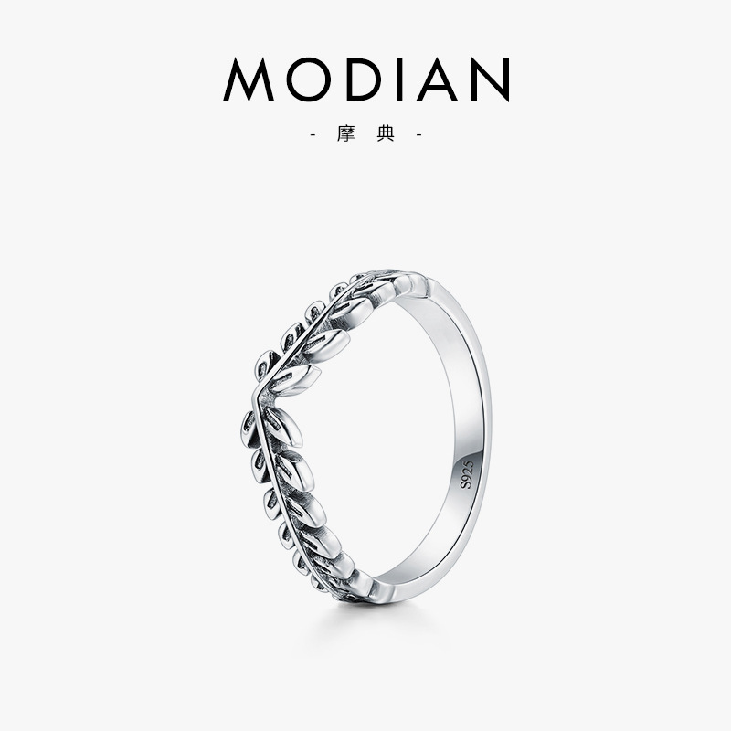 The Vintage S925 Sterling Silver Geometric Leaf Arrow Ring