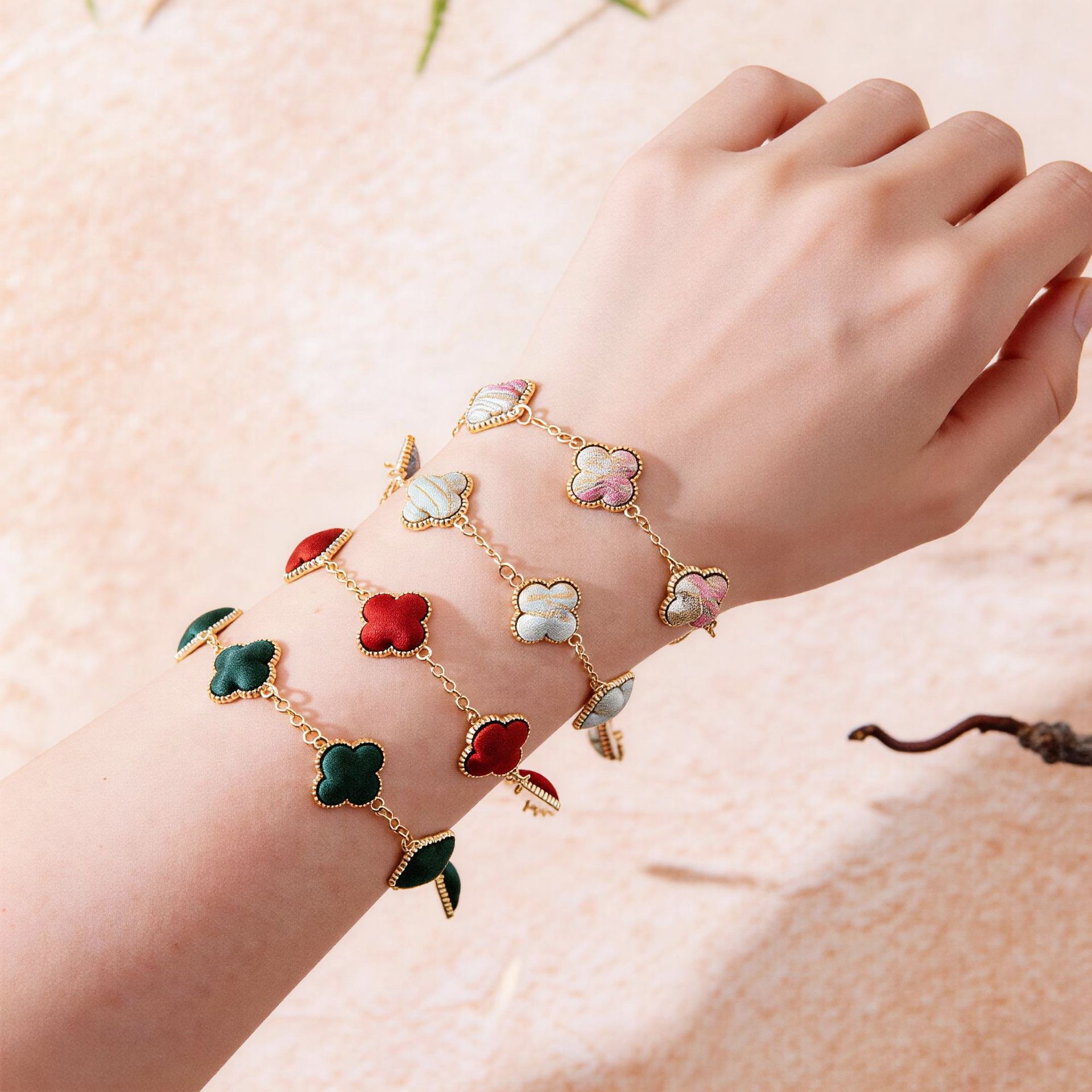 The Song Brocade Lucky Clover Handmade Silk Bracelet