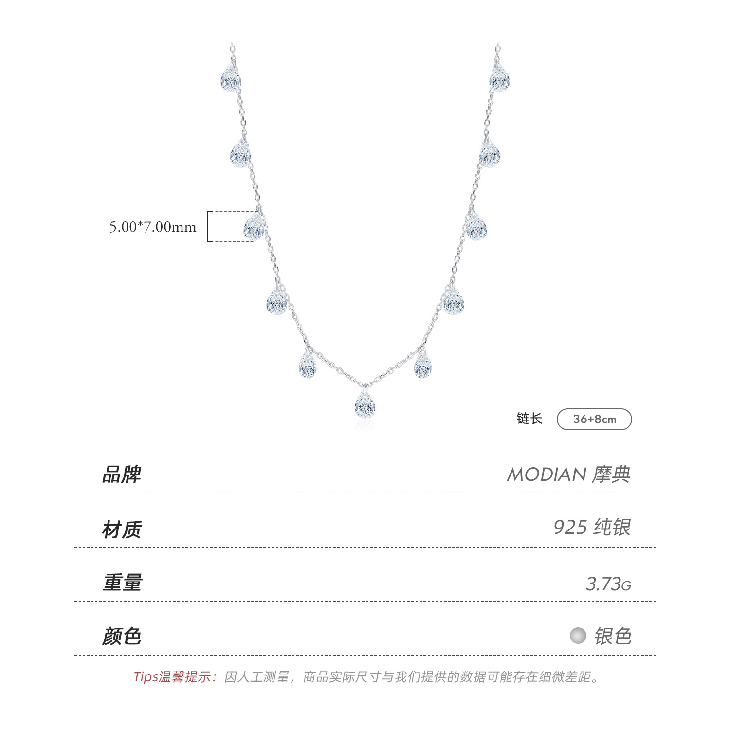 The S925 Sterling Silver Drop Pendant Choker Necklace - Image 3