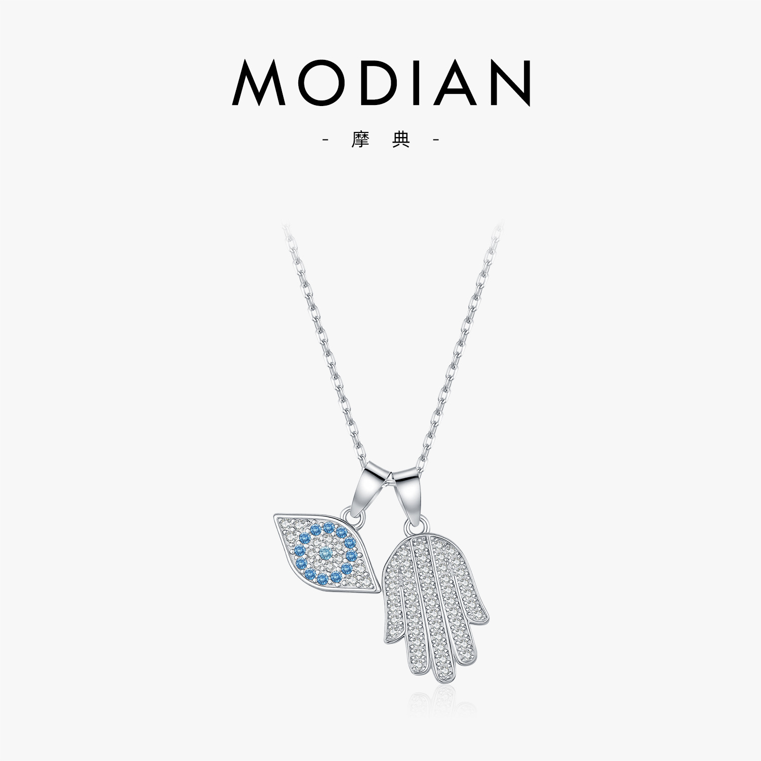 The S925 Sterling Silver Rhinestone Eye Palm Necklace