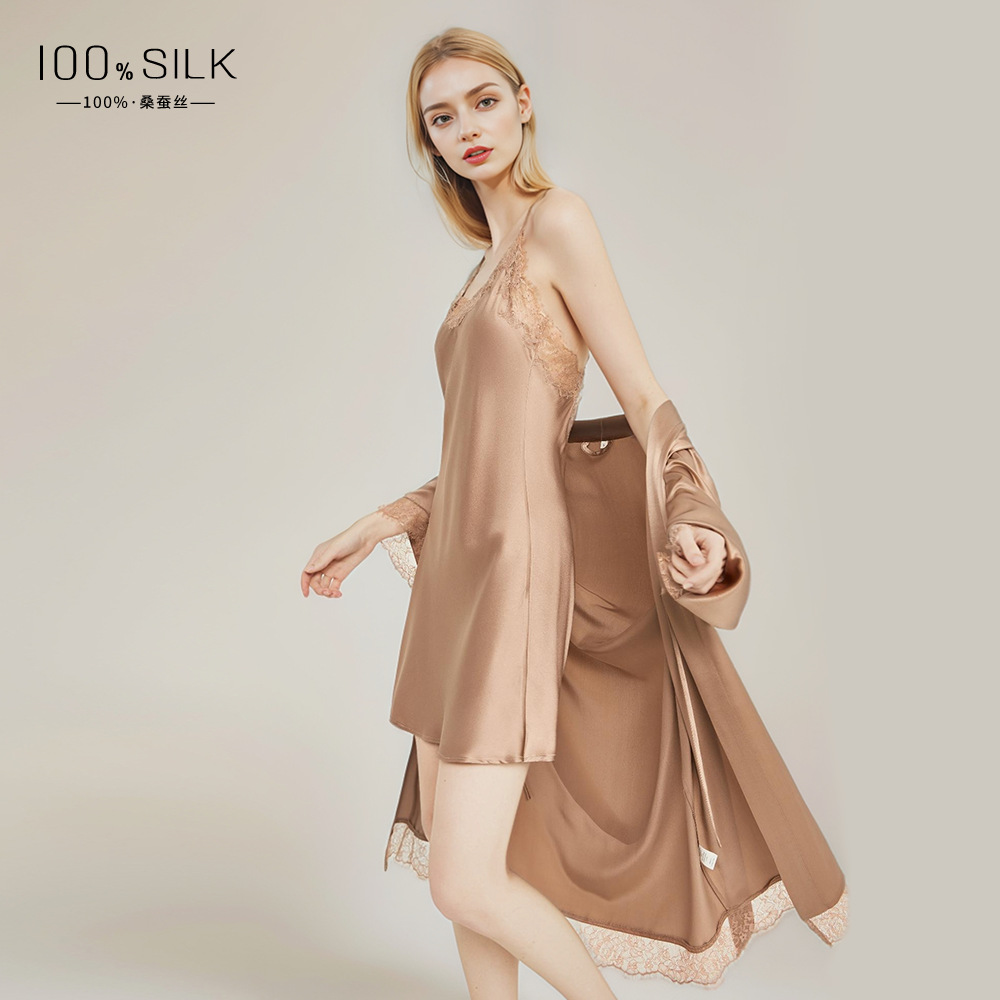 The 19 Momme 100% Mulberry Silk Robe with Slip Dress - Image 2