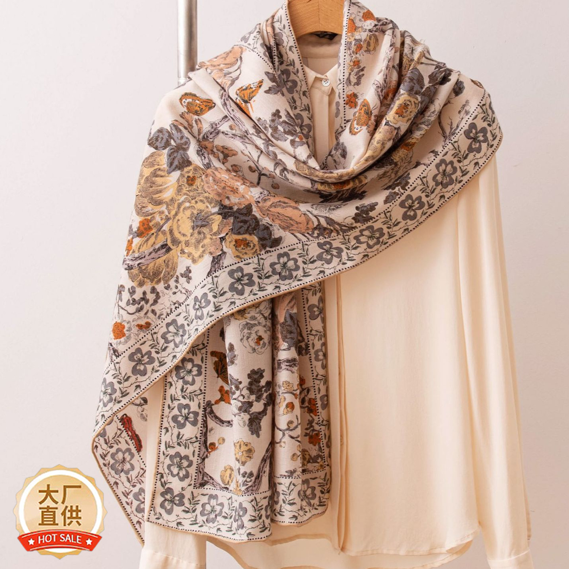 The Silk Wool Long Scarf for Spring and Autumn