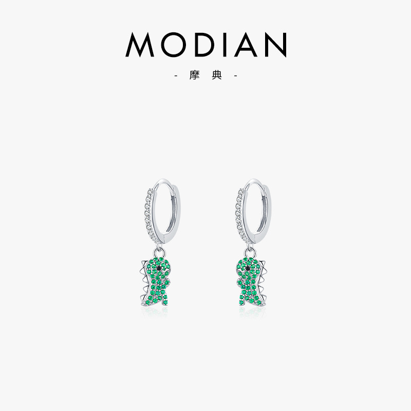 The S925 Sterling Silver Dinosaur Ear Cuff with Green Diamond