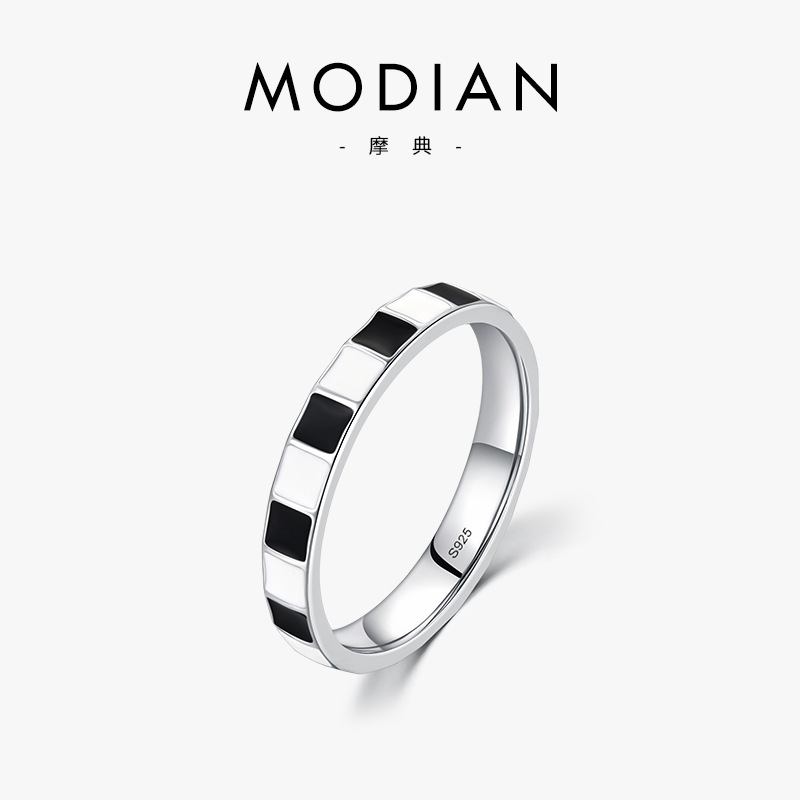 The S925 Sterling Silver Plaid Epoxy Ring