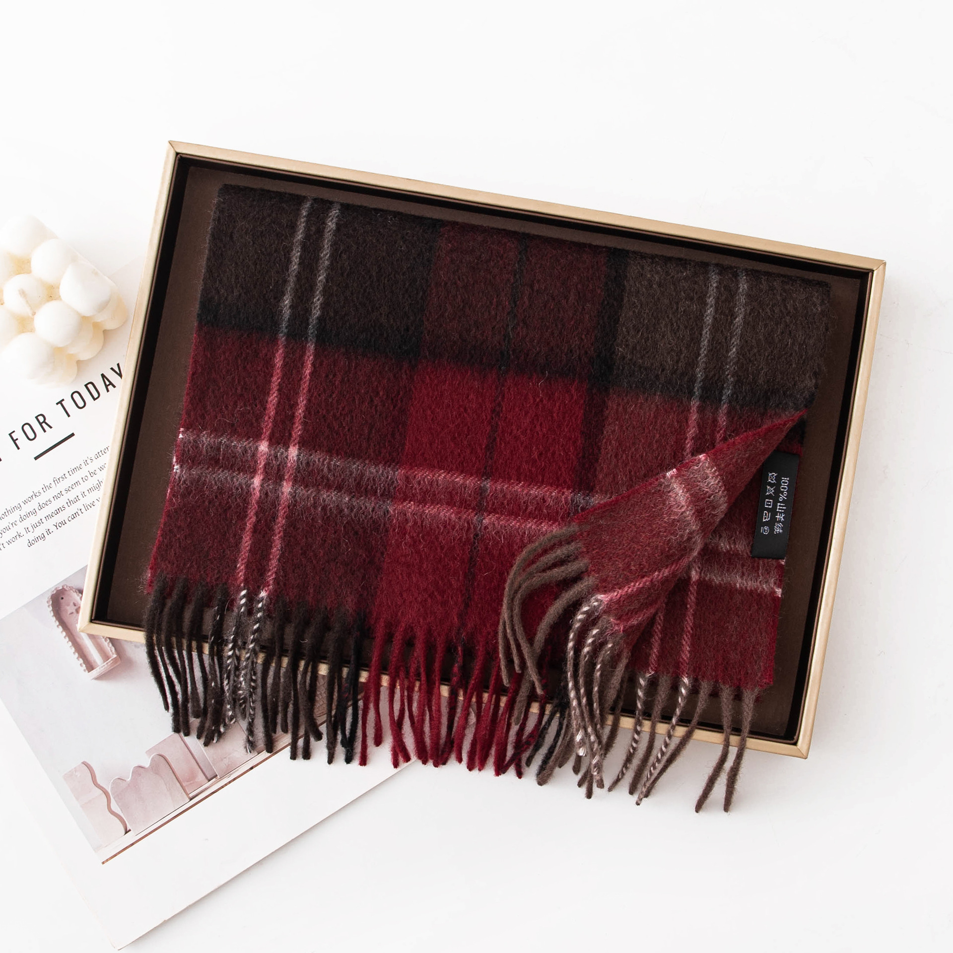 The 100% Cashmere Red Plaid Scarf