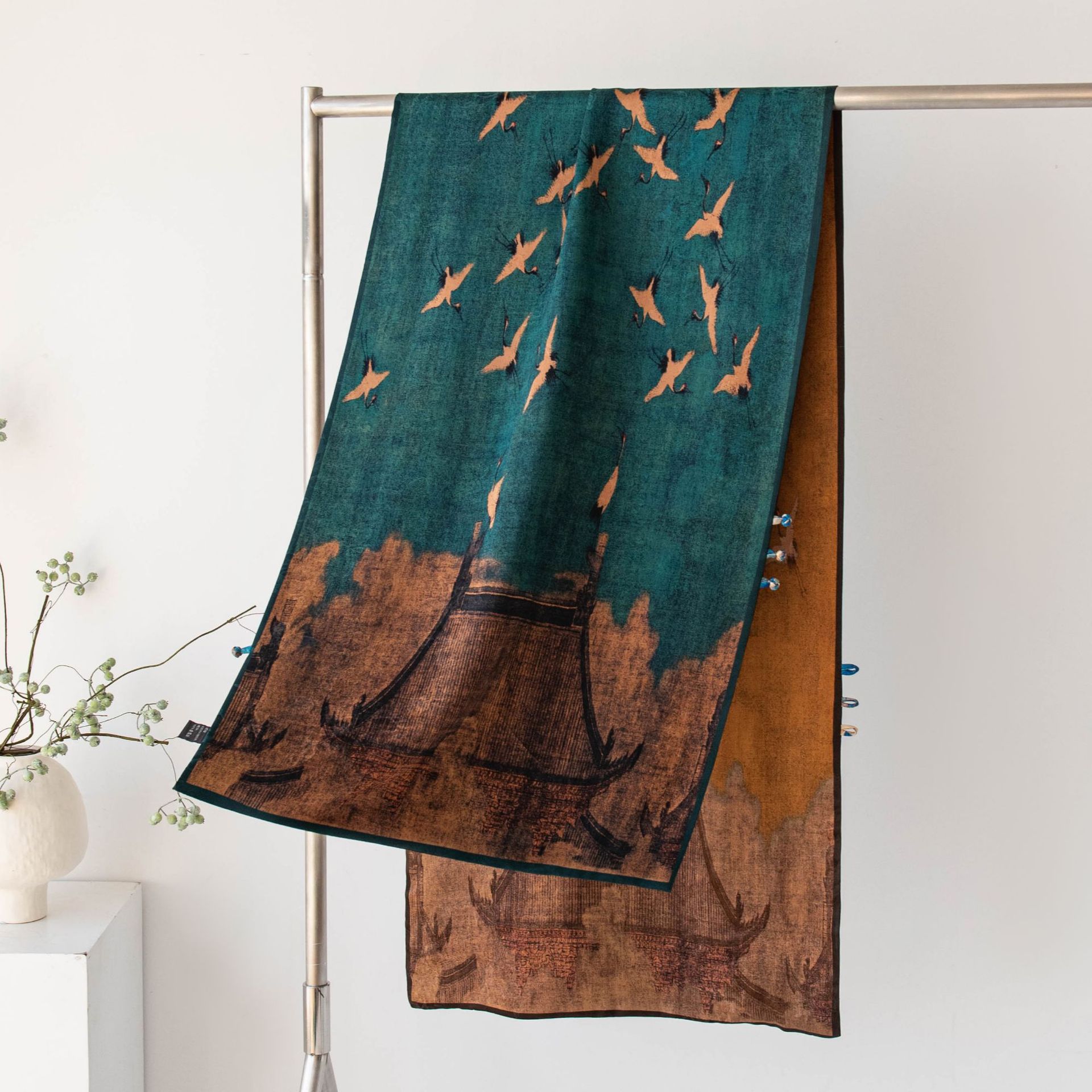 The Double-Layer Mulberry Silk Long Scarf with Buckle - Image 2