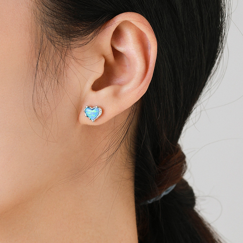 The Heart Opal Earrings in S925 Sterling Silver - Image 2