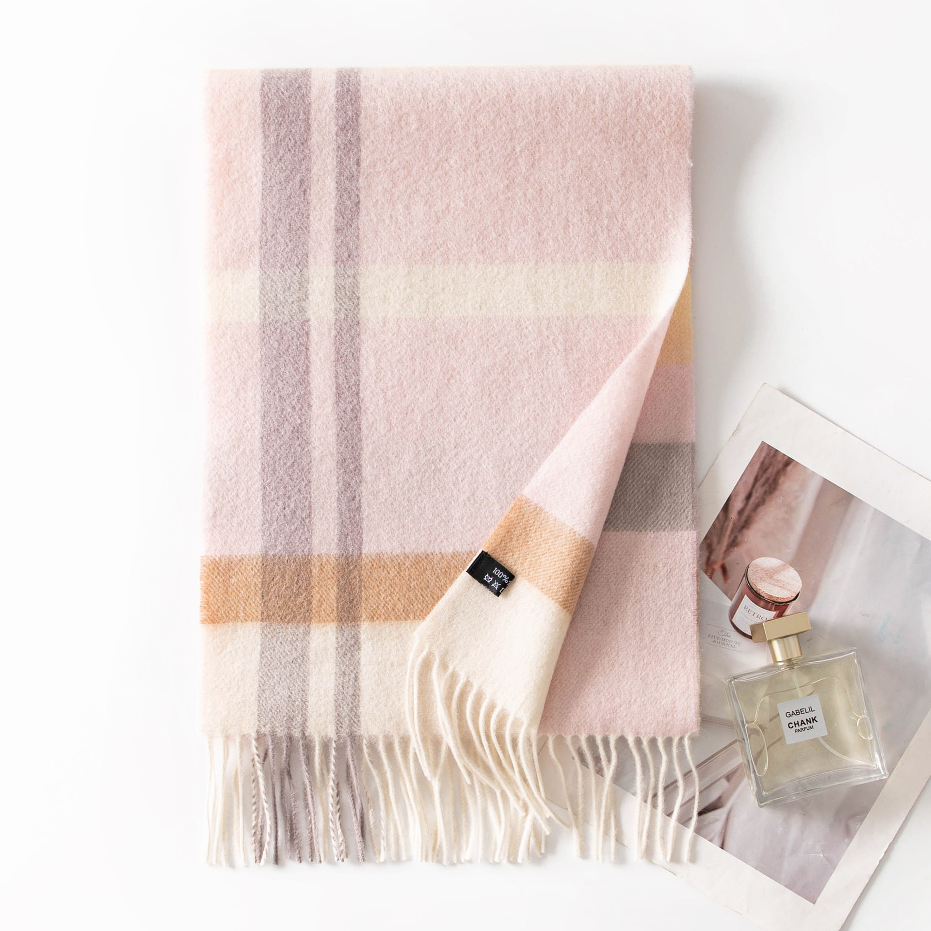 The 100% Wool Plaid Fringe Scarf