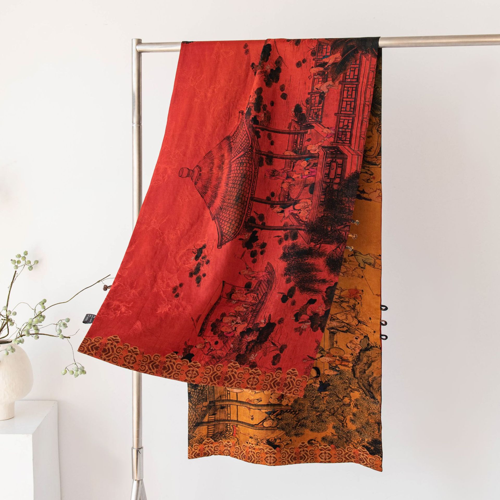 The Red Xiangyunsha Silk Double-Layer Buckle Shawl - Image 2