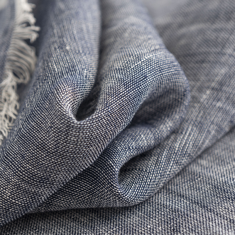The 100% Linen Denim Blue Fringe Scarf - Image 2