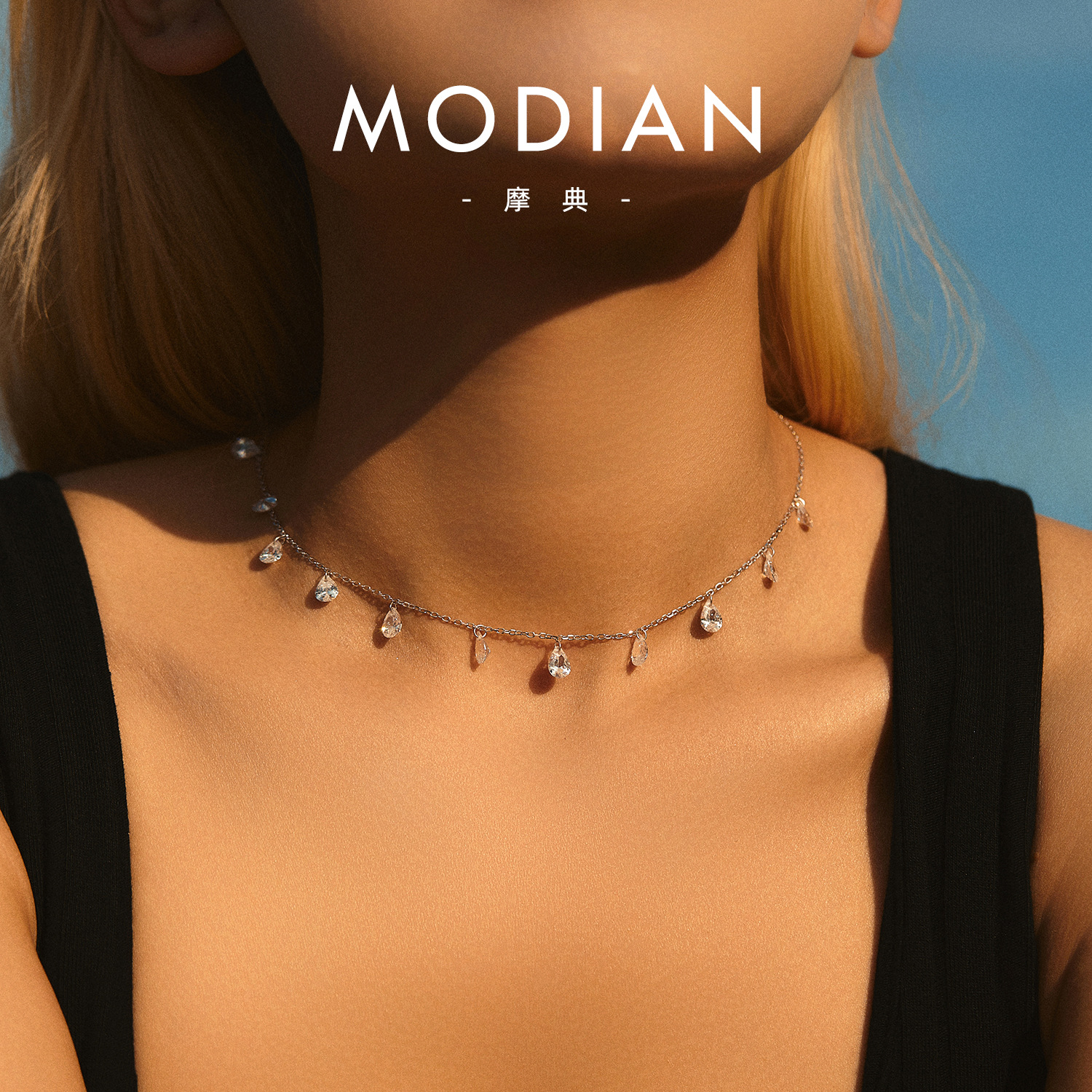 The S925 Sterling Silver Drop Pendant Choker Necklace