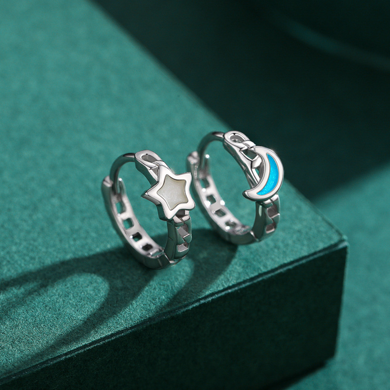 The S925 Sterling Silver Star Moon Enamel Drop Earrings - Image 4