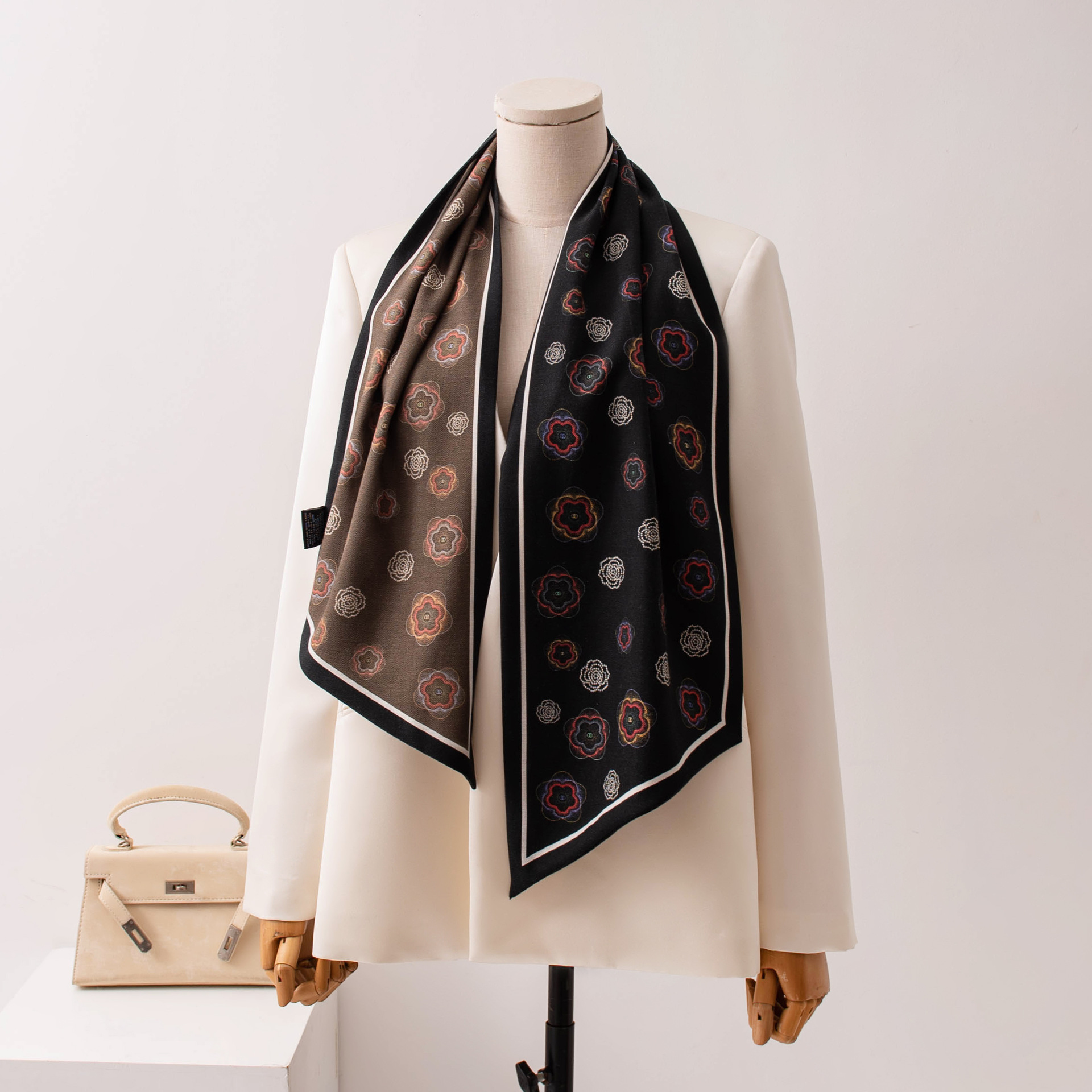 The Double Layer Contrast Bias Cut Silk Wool Wrap