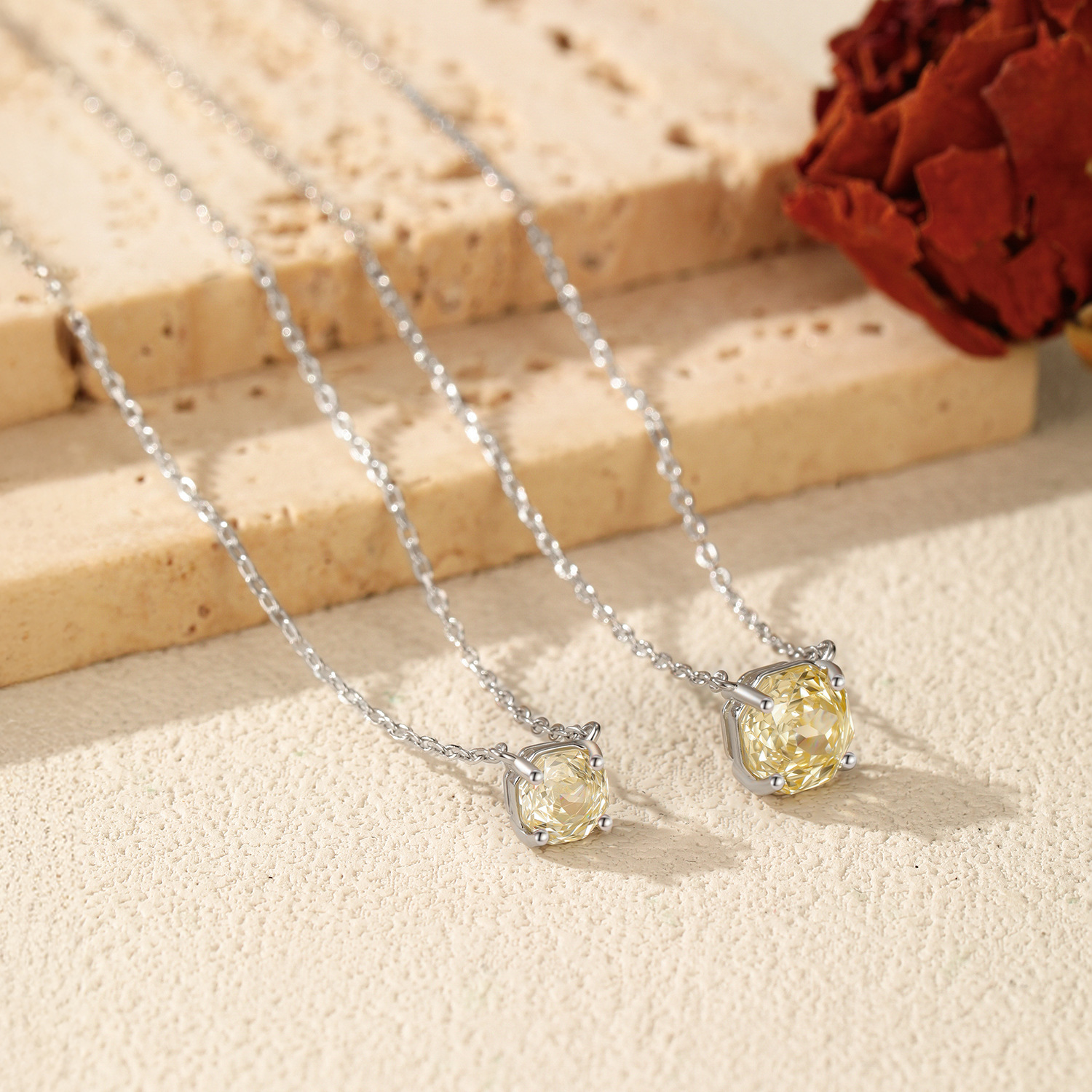 The S925 Sterling Silver Octagon Yellow Rose Cut Diamond Necklace - Image 3