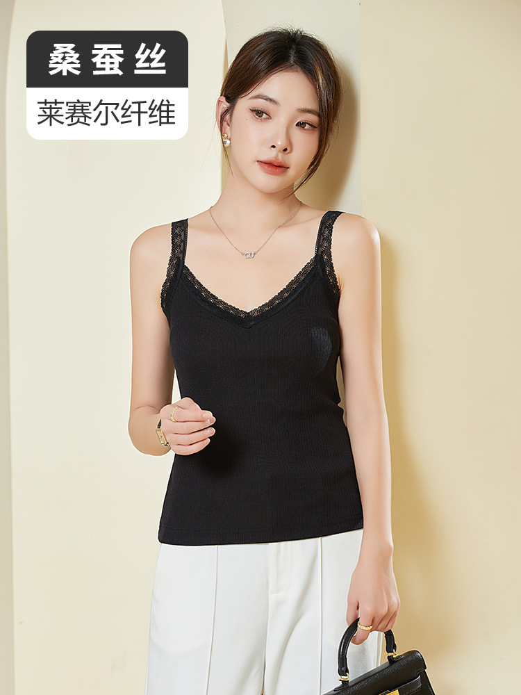 The Ribbed Mulberry Silk Lace Camisole