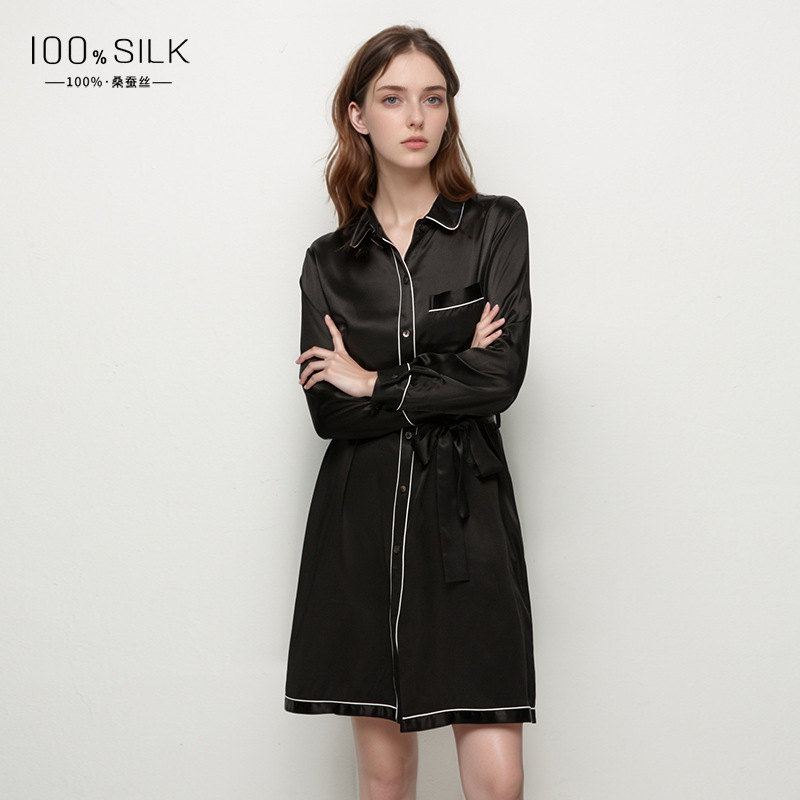 The 100% Mulberry Silk Long Sleeve Nightgown with Turn-Down Collar - Image 3