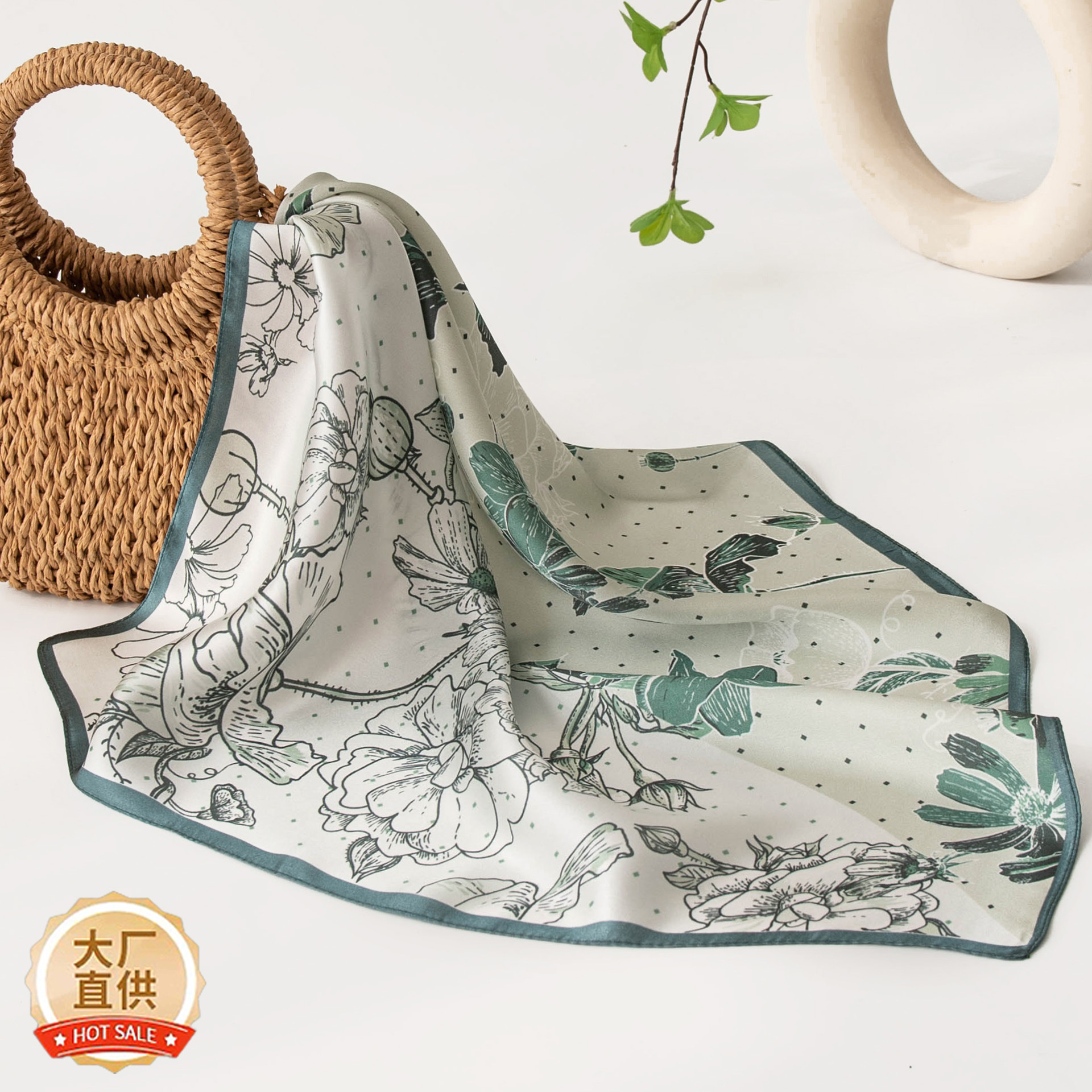 The Mulberry Silk Square Scarf with Lotus Print