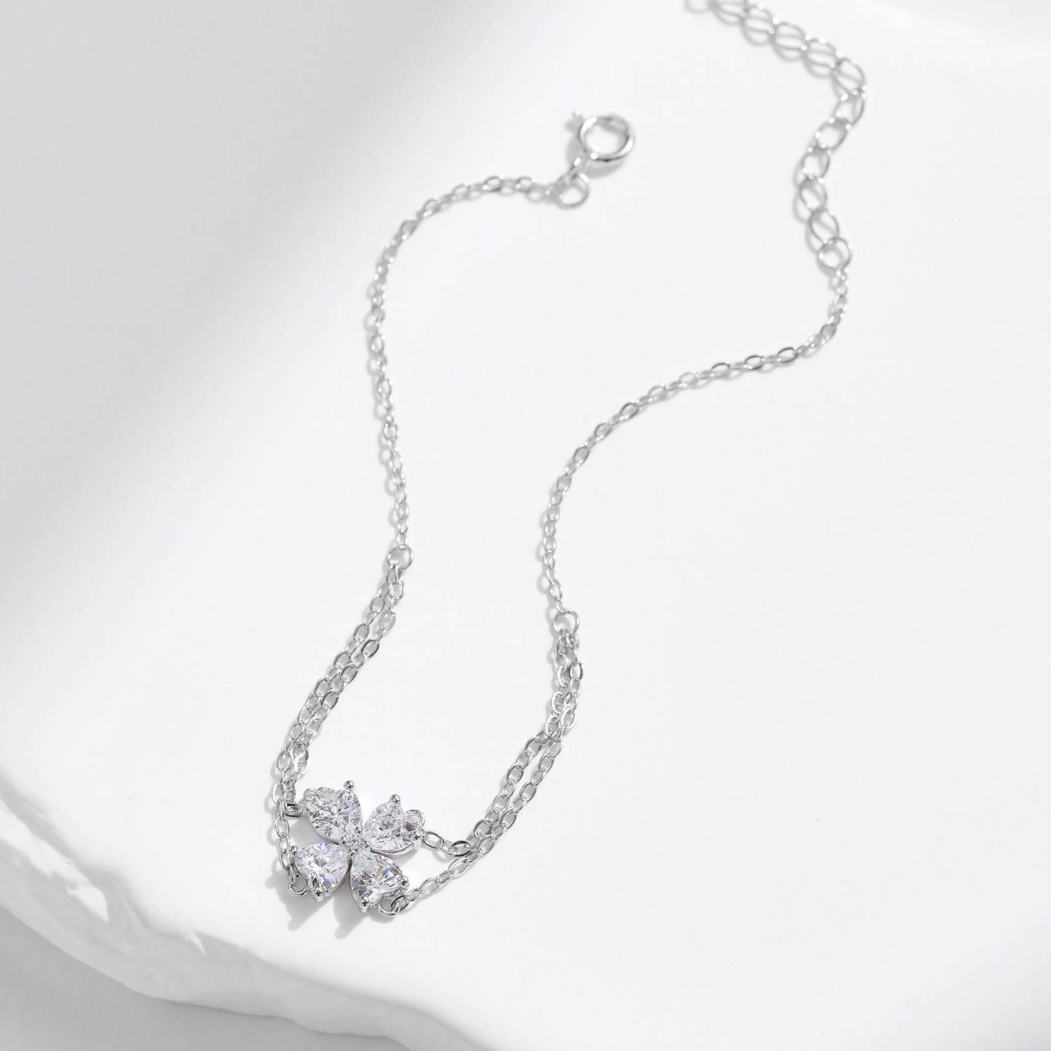 The Sterling Silver Four Leaf Clover Double Layer Bracelet - Image 4
