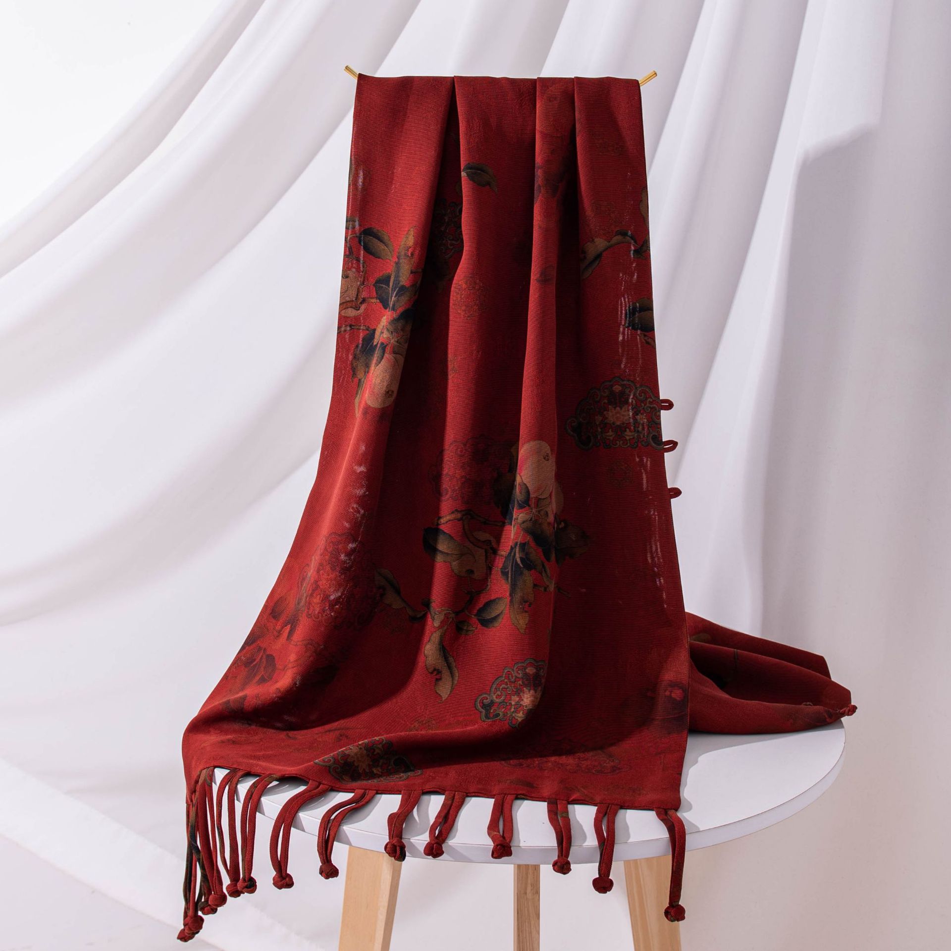 The Silk Cloud Gauze Tassel Shawl with Chinese Knot Buttons