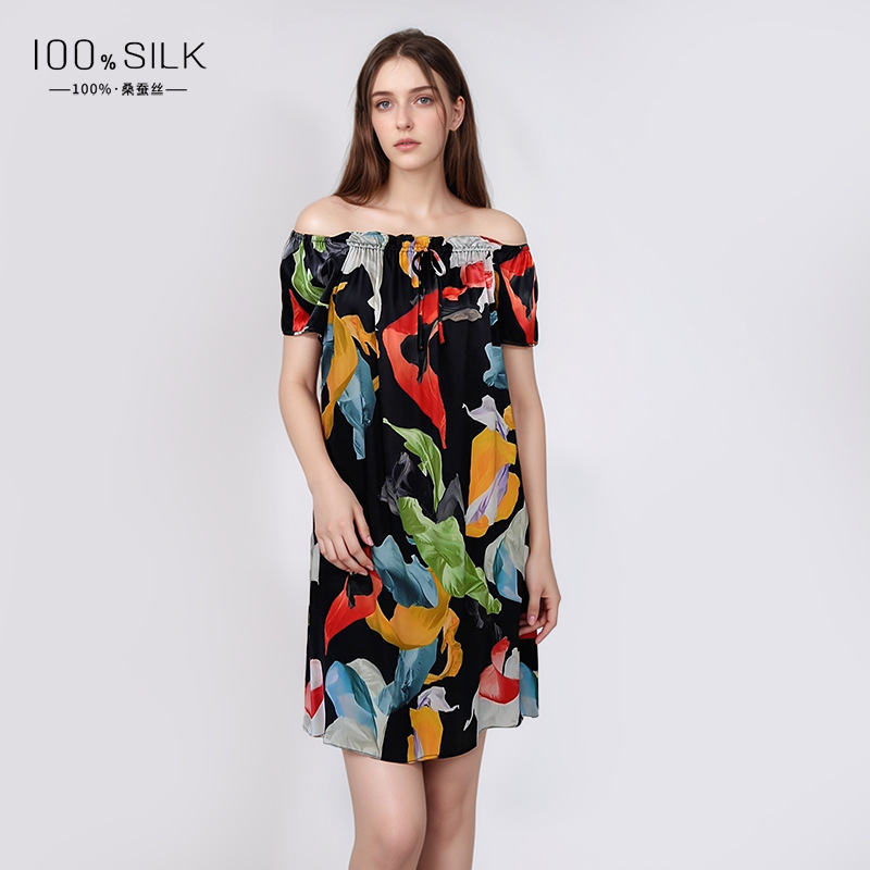 The 100% Mulberry Silk Off-Shoulder Babydoll Dress - Image 4