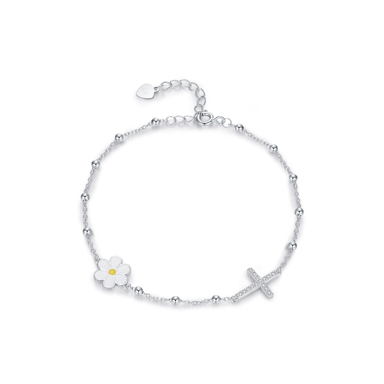 The S925 Sterling Silver Daisy Cross Rhinestone Beaded Bracelet - Image 5