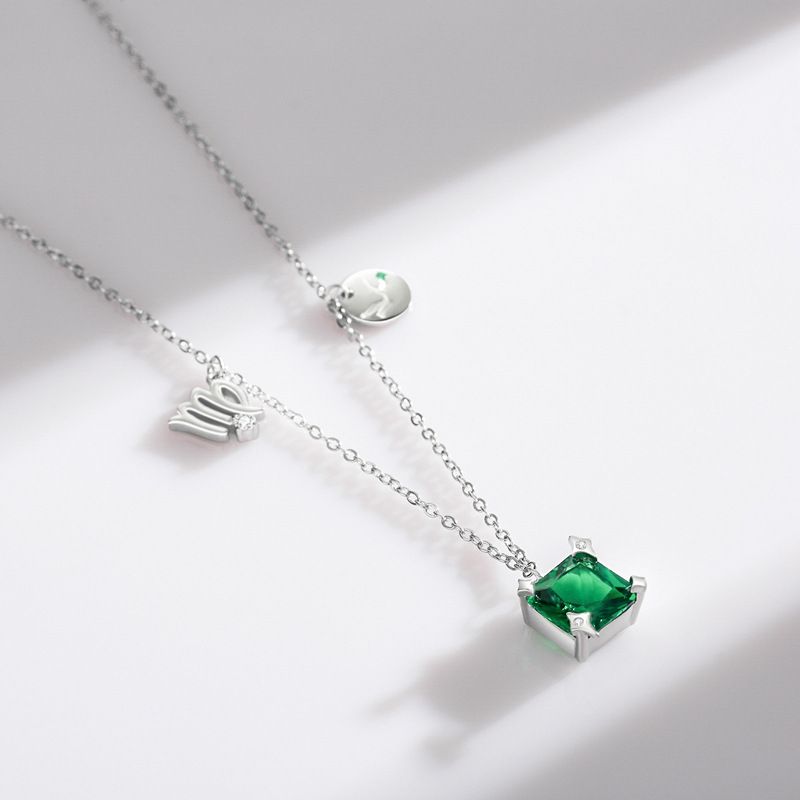 The S925 Sterling Silver Green Zircon Collarbone Necklace - Image 4