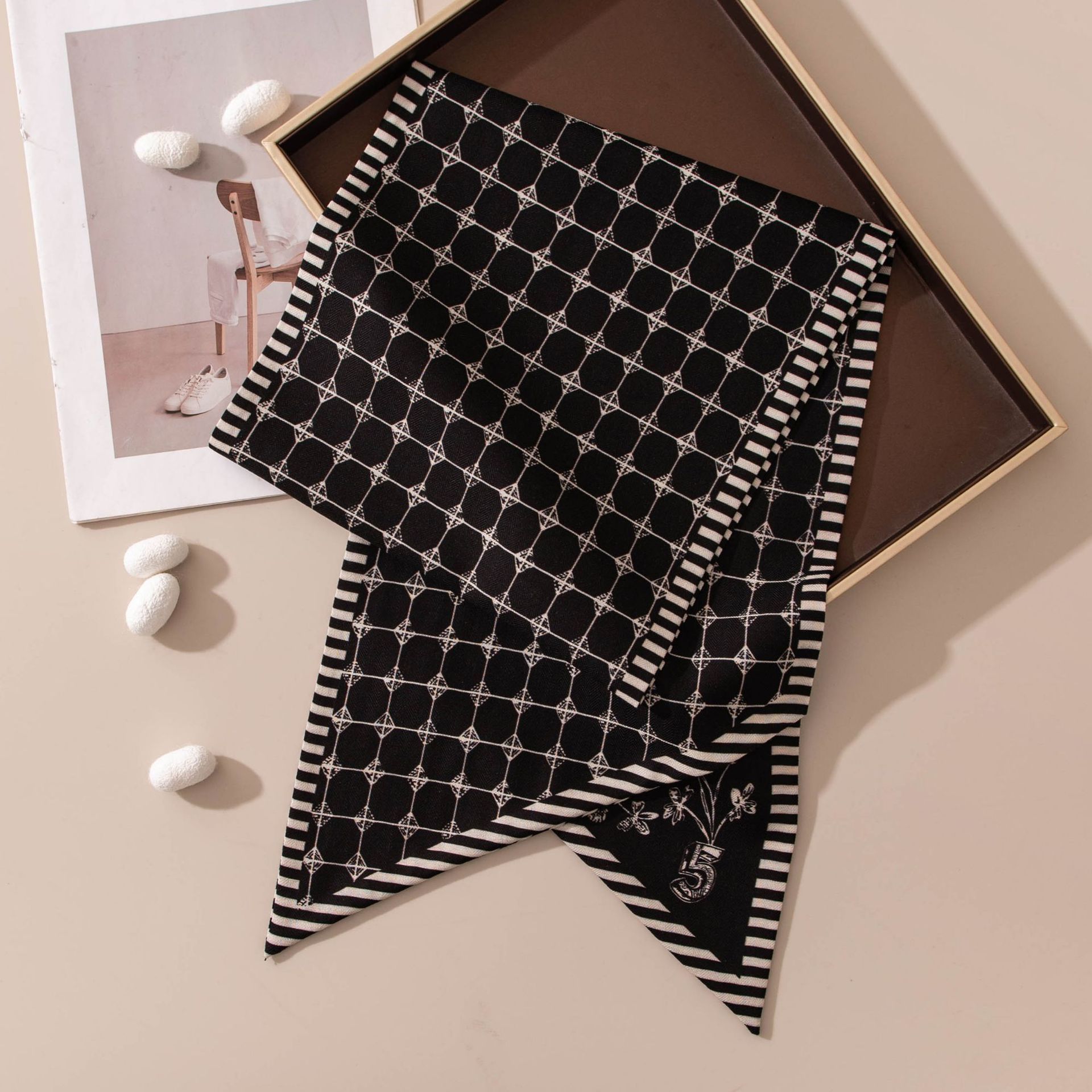 The Plaid Double-Sided Silk Wool Scarf with Bias Ribbon - Image 2