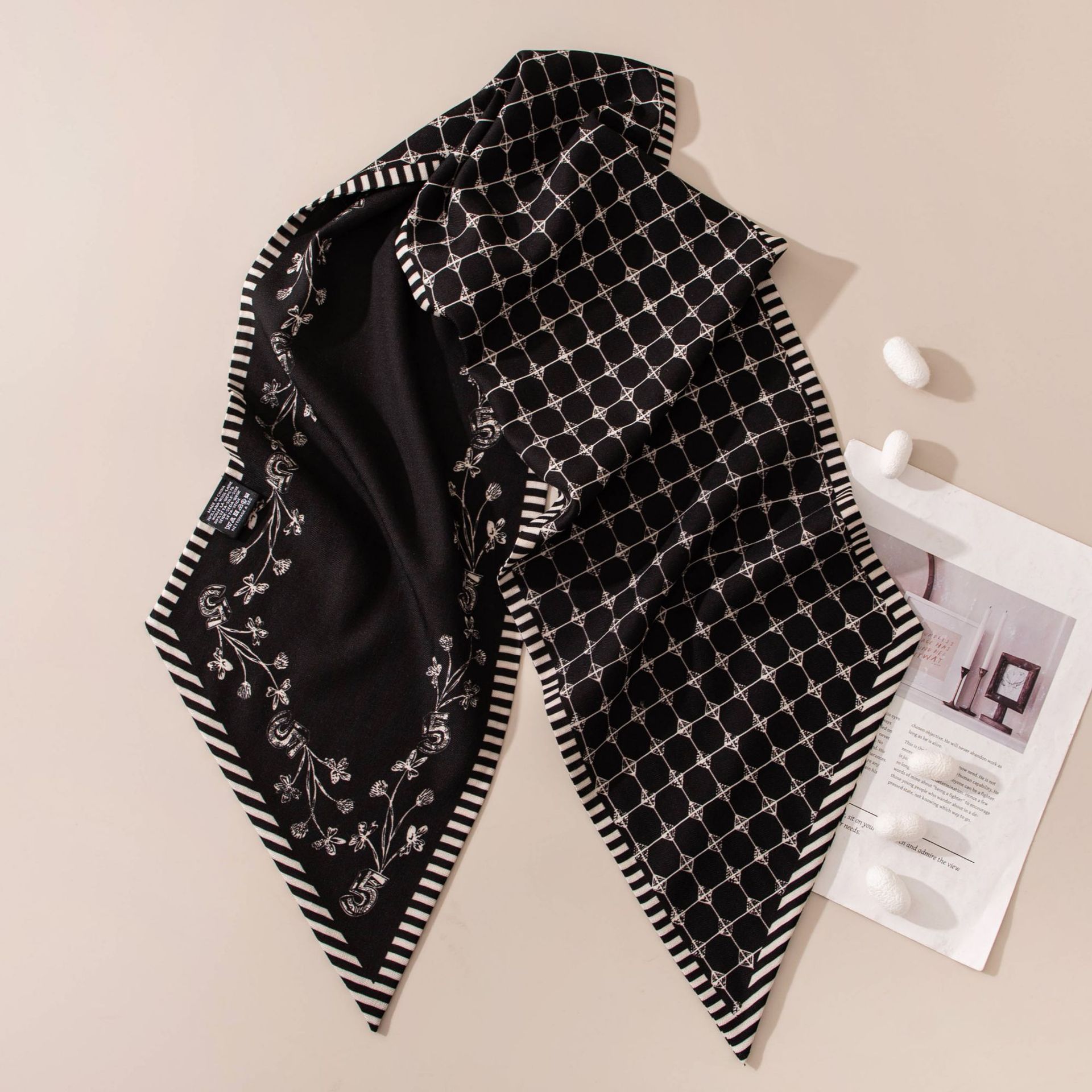 The Plaid Double-Sided Silk Wool Scarf with Bias Ribbon - Image 3