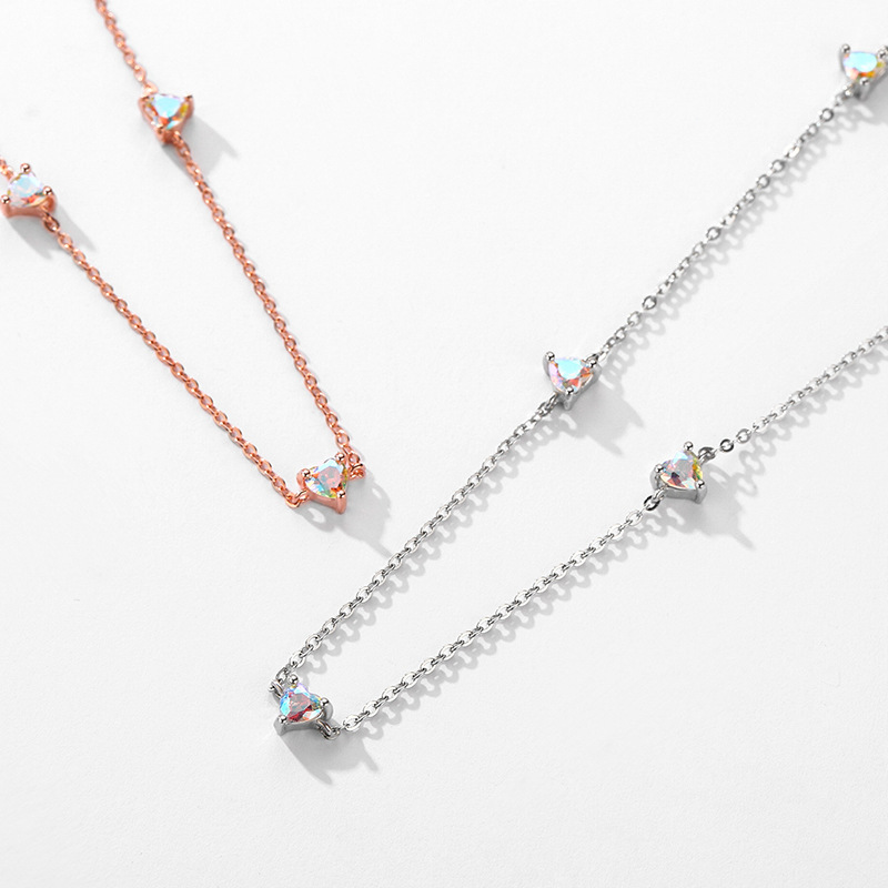 The 925 Sterling Silver Heart Zirconia Collarbone Necklace - Image 4